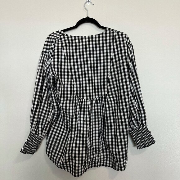 House Of Lacuna Gingham Cotton Yarn Dyed Blouse S/M Loose Fit Balloon Sleeve - Picture 3 of 4